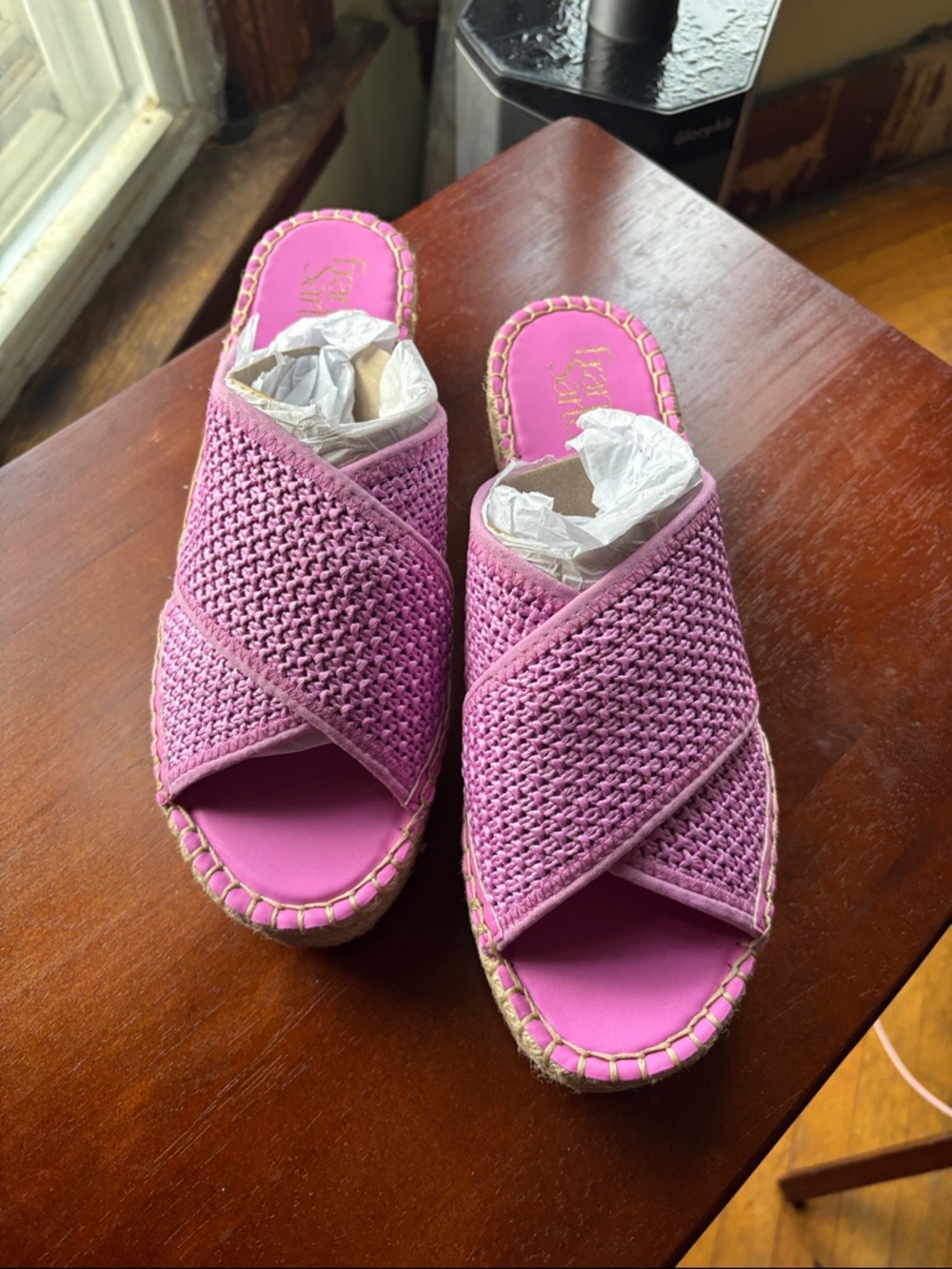 Franco Sarto Pink Woven Cross-Band Slide Sandals